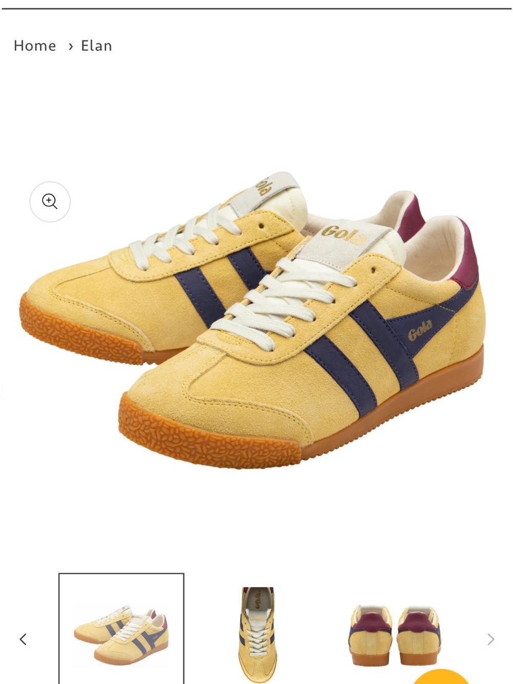 Gola elan Suede Sneakers in Yellow with Navy Stripes